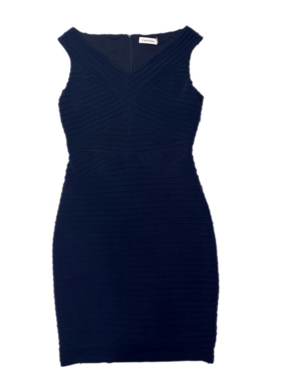Calvin Klein Navy Blue Pleated Bodycon Sheath Dress Women’s